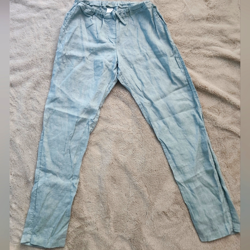 WOMENS CP SHADES Light 100% LINEN DRAWSTRING POCKET STRAIGHT ANKLE BEACH PANTS L